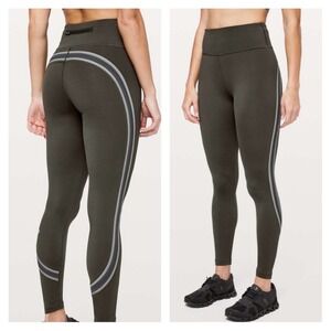 Lululemon Run Crew Tight 28" Nulux Olive Reflective 6 Athletic Yoga Gym Workout